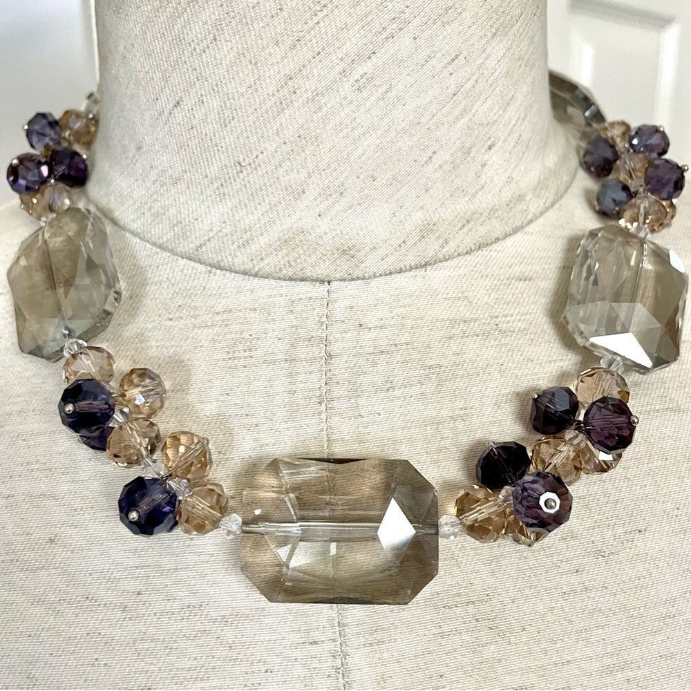 Aurora Borealis gray and purple toned crystal necklace